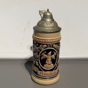 Vintage DBGM Munchen Ceramic Beer Stein with pewter lid